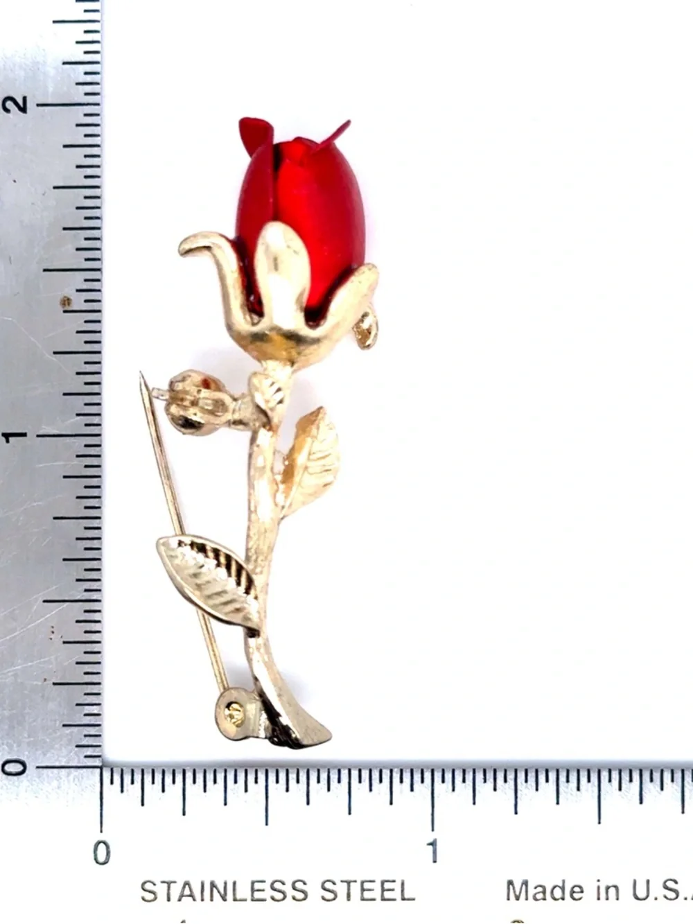 Gold-Tone Red Rose Brooch‎ Pin